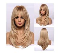 Perruque Blonde Courte Synthétique Avec Frange, Perruques Brunes Mi-Longues Naturelles Pour Femme, Cheveux Superposés Ombrés Avec Racines Foncées, Densité 150%, Perruques En Fibre Douce Et Résistant