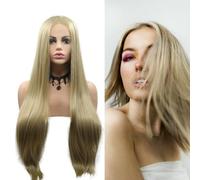 Perruque blonde Drag Queen pour femme - Haute densité - Résistante à la chaleur - Cheveux synthétiques longs et raides - Sans colle - Pour cosplay - 66 cm