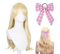 Perruque Blonde Femme, Perruque Princesse Dames Filles, Blonde Perruque Barbie Princesse Perruque, Perruque Femme Naturelle Longue De Cheveux Arc Costume Accessoires pour Carnaval Femmes Cosplay Fête
