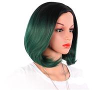 Perruque blonde for femmes blanches, coupe au carré avec mèches, raie centrale courte, 35 cm, dentelle, synthétique résistante à la chaleur, for cosplay.(Green)