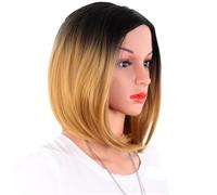 Perruque blonde for femmes blanches, coupe au carré avec mèches, raie centrale courte, 35 cm, dentelle, synthétique résistante à la chaleur, for cosplay.(Brown)