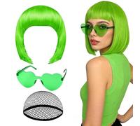 Perruque Bob,Accessoire Cosplay Néon,Set Perruque Bob Et Lunettes De Soleil - pour Artistes de Scène Créateurs de Contenu Événements à Thème Conventions Costume Fêtes Masquées