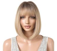 Perruque bob avec frange - Cheveux synthétiques résistants à la chaleur - Aspect naturel - Pour femme