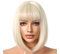 Perruque Bob avec Frange,Perruque Bob Droite - Cheveux synthétiques résistants à la chaleur, aspect naturel | Perruques de remplacement de cheveux synthétiques naturels pour concerts, soirées à thème,