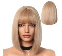 Perruque Bob avec Frange,Perruque Bob Droite, Perruque courte naturelle à reflets Bob, Perruques de remplacement de cheveux synthétiques naturels pour concerts, soirées à thème, mariages, rendez-vous,