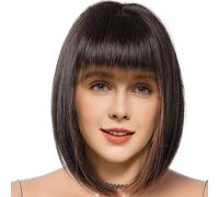 Perruque Bob avec Frange,Perruque Bob Droite | Perruque droite Bob Bangs - Frange de perruque droite courte, perruque courte naturelle à reflets Bob résistante à la chaleur pour les femmes