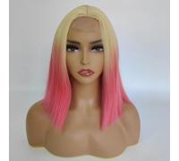Perruque Bob blonde courte et droite, perruques ombrées de cheveux synthétiques naturels, perruque en fibre synthétique de cheveux courts, for femmes cosplay utilisation quotidienne de fête.(With smal