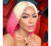 Perruque Bob blonde courte et droite, perruques ombrées de cheveux synthétiques naturels, perruque en fibre synthétique de cheveux courts, for femmes cosplay utilisation quotidienne de fête.(Style C)
