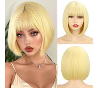 Perruque Bob Blonde WERD avec Frange Perruque Bob Droite Perruques Blondes Courtes pour Femmes Perruque Synth tique Blonde Claire Courte R sistante
