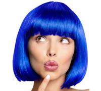 Perruque bob, cabaret, Pageboy, perruque Charleston, pour carnaval et fête à thème, 13 couleurs (vert) (bleu)