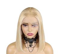 Perruque Bob courte 12 pouces, perruque blonde droite en dentelle 13x4, perruque en fibre résistante à la chaleur, pré-épilée avec des cheveux de bébé, convient aux jeux rôle quotidiens des femmes