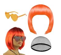 Perruque Bob Courte Accessoire de Tête Cosplay Néon | Set Perruque Bob Et Lunettes De pour Artistes de Scène Créateurs de Contenu Événements à Thème Conventions Costume Fêtes