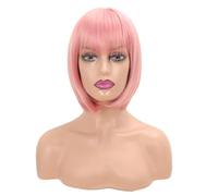 Perruque Bob Courte avec Frange 12 Pouces Synthétique | Coupe carrée avec frange, légère, prête à porter, effet naturel