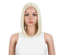 Perruque Bob courte avec reflets for femmes, perruques frontales en dentelle droite, cheveux synthétiques naturels de longueur d'épaule de partie centrale Effet naturel et Volumineux(613)