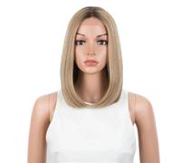 Perruque Bob courte avec reflets for femmes, perruques frontales en dentelle droite, cheveux synthétiques naturels de longueur d'épaule de partie centrale Effet naturel et Volumineux(RT6-23C)