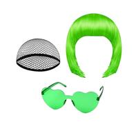 Perruque Bob Courte,Coiffure Cosplay Néon,Ensemble Perruque Bob et Lunettes de Soleil - Pour Dames Filles Fêtes Costume Conventions Comic Masques Spectacles Scolaires Concerts Carnaval Théâtre