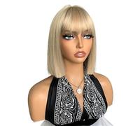 Perruque Bob courte de 10 pouces avec frange, perruques de cheveux synthétiques for femmes(Blonde)