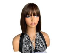 Perruque Bob courte de 10 pouces avec frange, perruques de cheveux synthétiques for femmes(Brown black)
