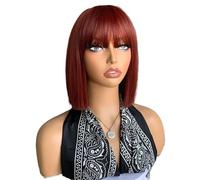 Perruque Bob courte de 10 pouces avec frange, perruques de cheveux synthétiques for femmes(Reddish brown)