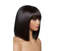 Perruque Bob courte et droite avec frange, cheveux humains, 3x1, partie centrale en dentelle, densité 200, noir naturel for femmes(8 inch)