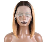 Perruque Bob courte et lisse de 10 pouces, perruques avant en dentelle 13x4x1 for femmes, cheveux humains, densité 150(Ombre Blonde)