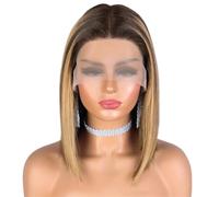 Perruque Bob courte et lisse de 10 pouces, perruques avant en dentelle 13x4x1 for femmes, cheveux humains, densité 150(Highlight)