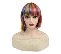 Perruque Bob Courte Néon Avec Frange - Perruque De Cheveux Synthétiques Pour Femmes Années 80 90 Halloween Cosplay Enterrement De Vie De Jeune Fille