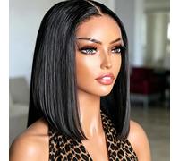 Perruque Bob Courte Noire Ultra-Lisse 13x6 HD Transparente Sans Colle Pré-Coupée Pré-Plumée Noir Naturel Pour Femmes Perruque Bob Vietnamienne Lace Front Densité 250% Dentelle Invisible Effet Peau de
