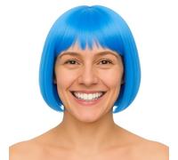 Perruque bob courte style rétro pour carnaval et déguisement cabaret charleston néon bleu