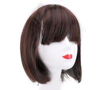 Perruque Bob Droite Marron pour Femme, Perruque Douce et Confortable avec Doublure Intérieure, Cheveux Synthétiques Respirants, Aspect Volumineux, Fibre Haute Température,