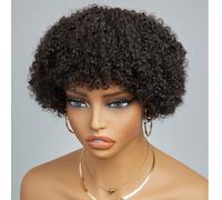 Perruque Bob en cheveux humains crépus bouclés avec frange, coupe Pixie, coupe courte ... Description du produit :Préparez-vous à adopter une beauté audacieuse avec notre perruque Kinky Curly Bob avec