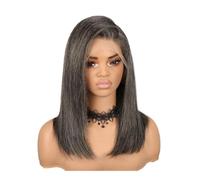 Perruque bob en cheveux humains gris poivre et sel, perruque frontale en dentelle 13x4, ligne de cheveux naturelle, densité 180(Dark GREY,10inch)