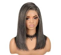 Perruque bob en cheveux humains gris poivre et sel, perruque frontale en dentelle 13x4, ligne de cheveux naturelle, densité 180 Hair Extensions Pièces Wigs(Dark GREY,12inch)