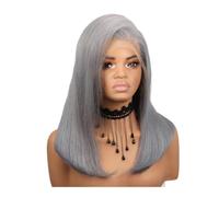 Perruque bob en cheveux humains gris poivre et sel, perruque frontale en dentelle 13x4, ligne de cheveux naturelle, densité 180(GREY,14inch)