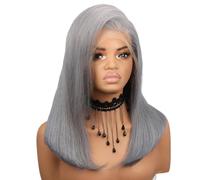Perruque bob en cheveux humains gris poivre et sel, perruque frontale en dentelle 13x4, ligne de cheveux naturelle, densité 180(GREY,14inch)