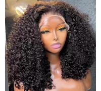 Perruque bob en dentelle frontale 13x4 HD, cheveux humains bouclés Jerry, noir naturel Hair Extensions Pièces Wigs(12inch)