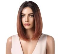 Perruque Bob gingembre de 12 pouces avec frange for femmes, synthétique courte et lisse d'aspect naturel for une utilisation quotidienne de fête Cosplay Halloween