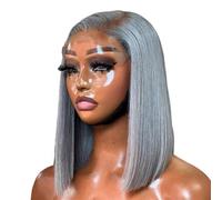 Perruque Bob gris argenté cheveux humains, 13x4 HD, perruques Lace Front Wig lisses, cheveux pré-épilés sans colle for femmes noires Effet naturel et Volumineux(12 inch)