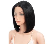 Perruque Bob Lace Front Wig naturelle lisse et courte, cheveux humains, T Part, 13x4x1, avec raie centrale, for femmes noires Extensions de cheveux(Black,12 inch)