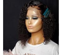 Perruque Bob Lace Front Wig naturelle ondulée, cheveux courts et bouclés, Hd, 13x4, pre-plucked, for femmes noires(180% Density,12 Inch)