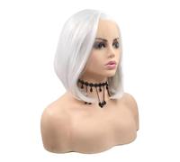 Perruque Bob Lace Front Wig synthétique blanche de 14 pouces, perruques à raie latérale blonde platine argentée for femmes Effet naturel et Volumineux