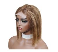 Perruque Bob Lace Frontal Wig naturelle sans colle, cheveux naturels, à reflets P4/27, 4x4, naissance des cheveux naturelle, transparente Hd, for femmes noires Hair Extensions Pièces Wigs(12inch)