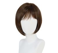 Perruque bob mi-longue dégradée de 30 cm avec frange, perruque synthétique lisse avec mèches auburn for femmes blanches, idéale for les soirées quotidiennes. pour Femme Charmant(Mixed Brown)