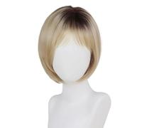Perruque bob mi-longue dégradée de 30 cm avec frange, perruque synthétique lisse avec mèches auburn for femmes blanches, idéale for les soirées quotidiennes. pour Femme Charmant(Ombre Blonde)
