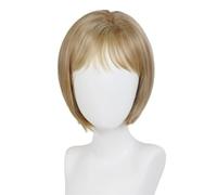 Perruque bob mi-longue dégradée de 30 cm avec frange, perruque synthétique lisse avec mèches auburn for femmes blanches, idéale for les soirées quotidiennes. pour Femme Charmant(Mixed Blonde)