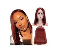 Perruque Bob naturelle sans colle, brun rougeâtre, 13x4, lisse, HD, transparente, à porter et à emporter, densité 180, for femmes Hair Extensions Pièces Wigs(8 inch)