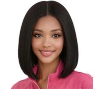 Perruque Bob noire avec frange de 12 pouces, perruques courtes et lisses for femmes, cheveux synthétiques d'aspect naturel for un usage quotidien en Costume de Cosplay