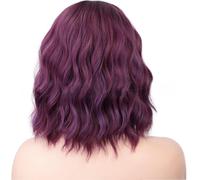 Perruque Bob ondulée avec frange, cheveux synthétiques violets ombrés haute température, perruques courtes bouclées mi-longues pour femmes (10 pouces)