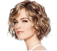 Perruque Bob ondulée brune mixte courte ondulée bou synthétique aspect naturel perruques fibre résistante à la chaleur cheveux
