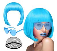 Perruque Bob pour femme - Coiffe fluo, perruque Bob et lunettes de soleil | Pour femmes et filles, fêtes costumées, conventions de bande dessinée, bal masqué, école, concert, carnaval, théâtre